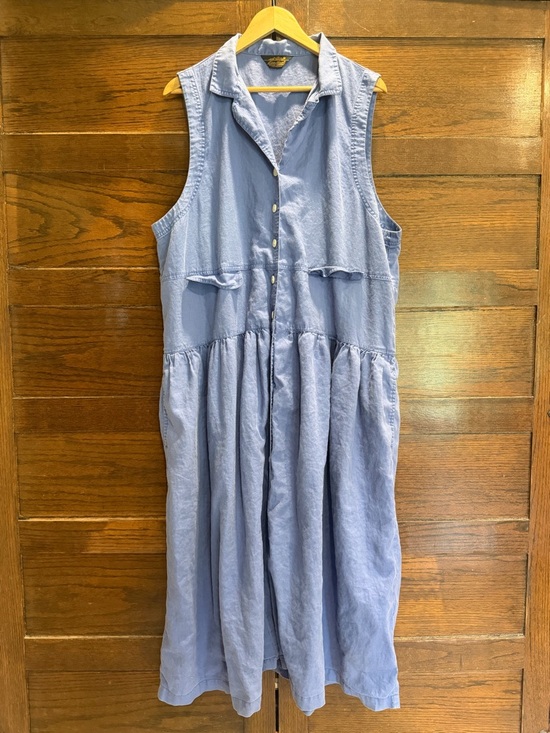 Eddie Bauer Dresses & Skirts - Vintage Eddie Bauer XXL linen blend Blue button maxi dress pockets 90s teacher